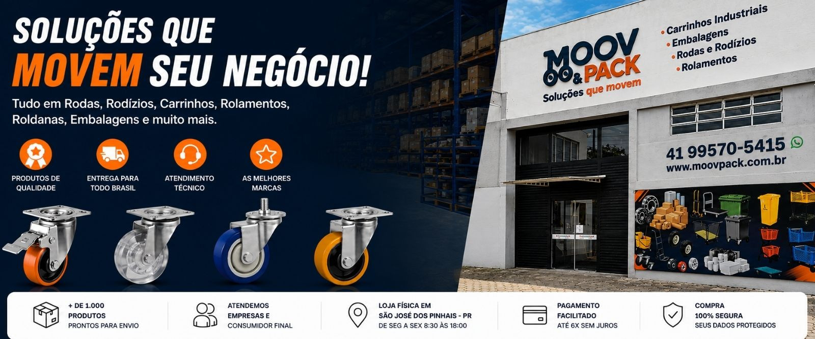 Equipamentos de movimentação de carga Moov Pack em exposição no showroom